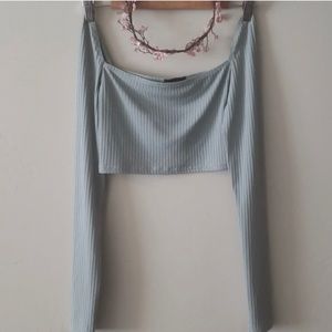 Pretty Little Thing cropped  light blue shirt